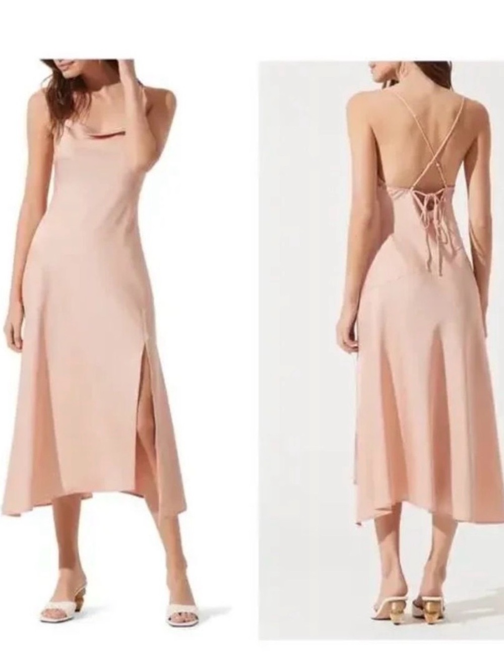 Astr Blush Pink Backless Slip Midi Dress with Side Slit